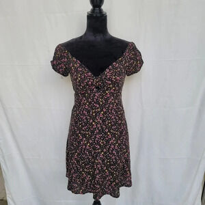 NWT DREAM OF ME Women's Small Floral Navy Green Pink Sun Cutout V-Neck Dress S